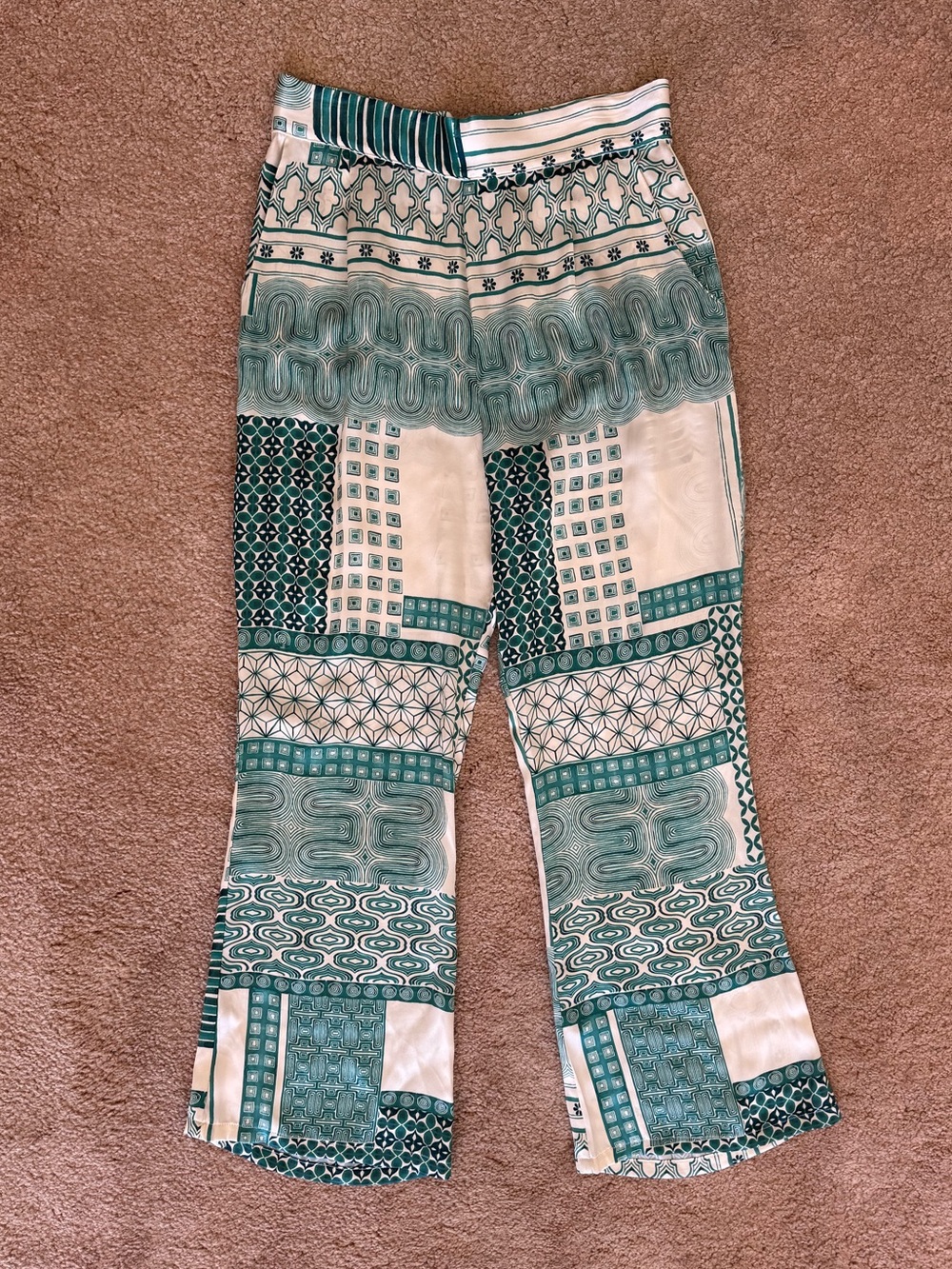 NWOT Stone Cold Fox Teal and Ivory Silk Pants (M)